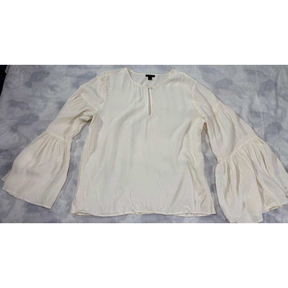 Ann Taylor Ivory Bell Sleeve Blouse Women’s Medium Keyhole Neck Sheer Top.